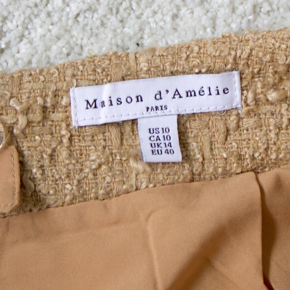 Maison d'Amélie Paris Camel Tweed Wool Blend Zip Up Women’s Miniskirt Size 10 - Picture 11 of 12
